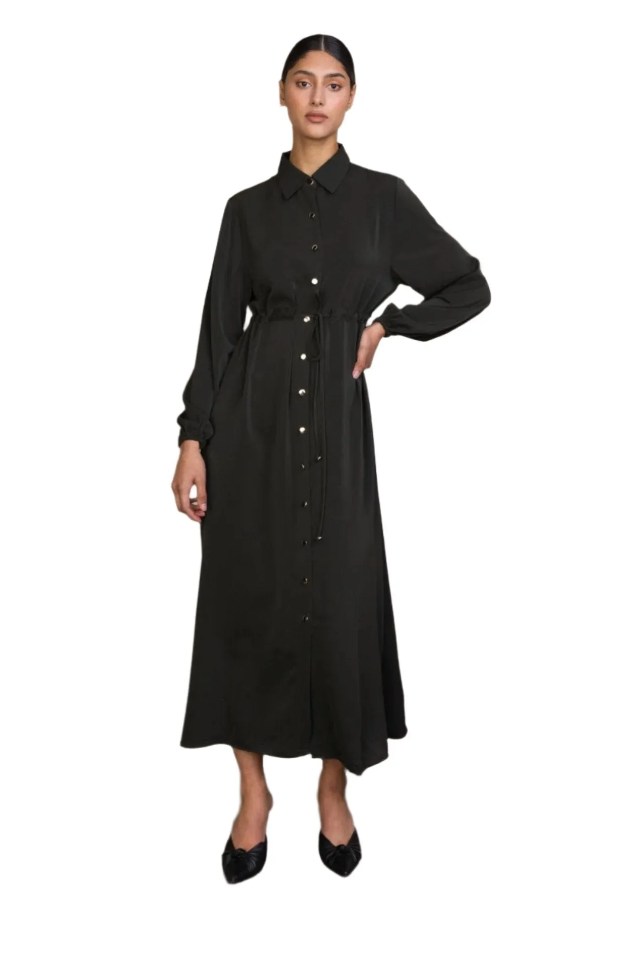 Black Drawstring Non-Sheer Maxi Cardigan