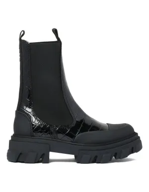Ganni - Cleated Mid Chelsea Boot Naplack Croco in black