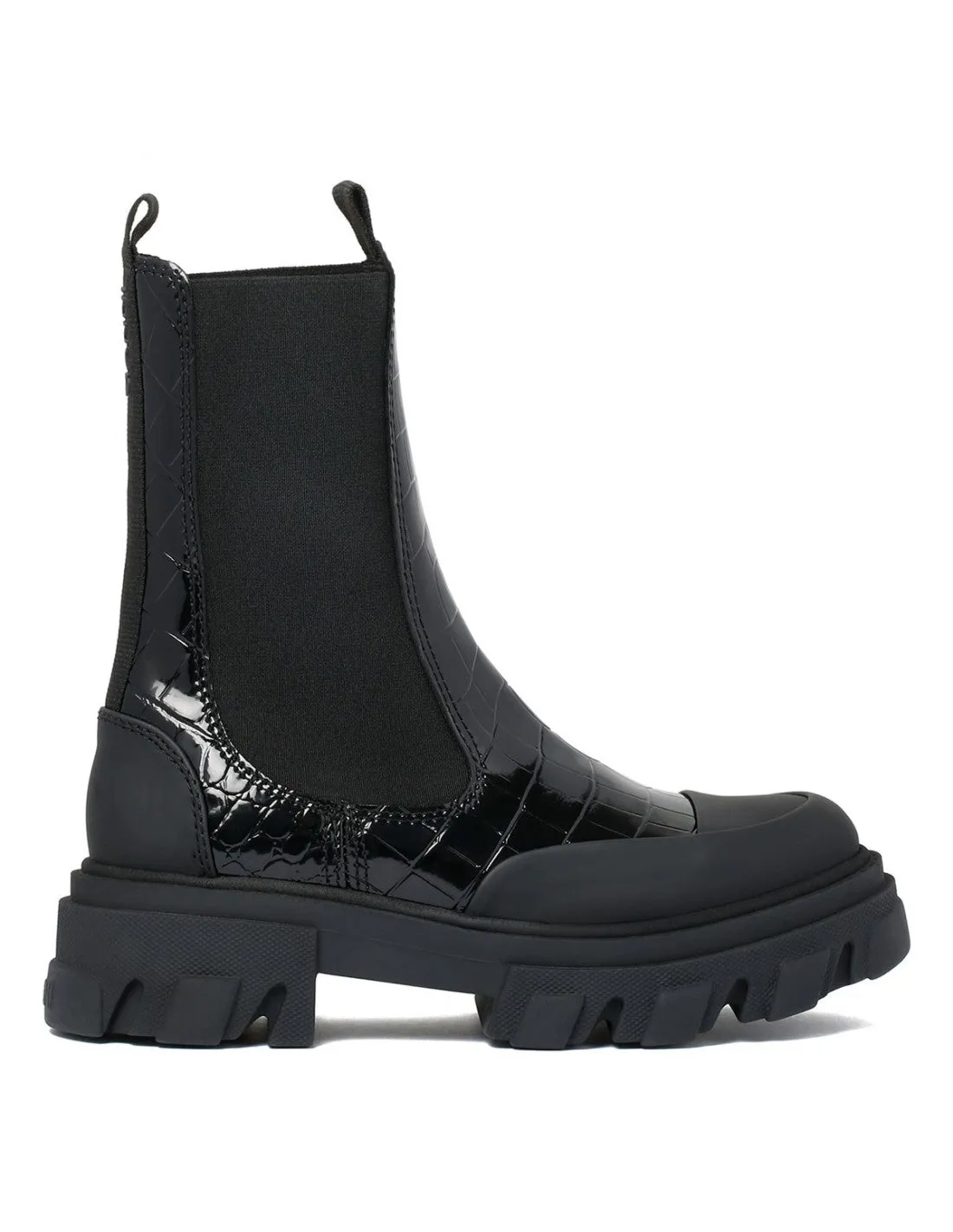 Ganni - Cleated Mid Chelsea Boot Naplack Croco in black
