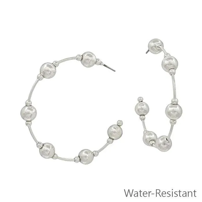 Water-Resistant Beaded Hoop Earrings  Gold and Silver