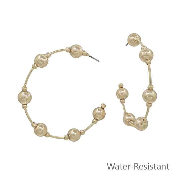 Water-Resistant Beaded Hoop Earrings  Gold and Silver