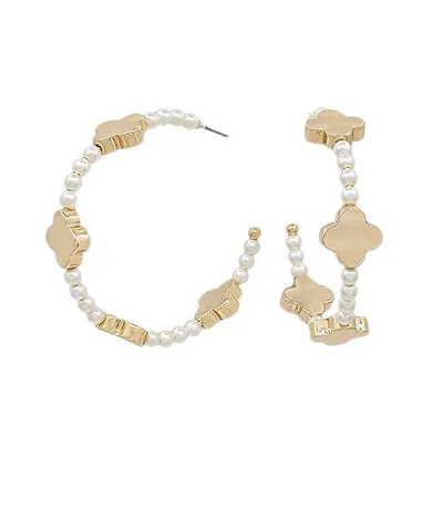 Water Resistant Pearl Clover Hoops